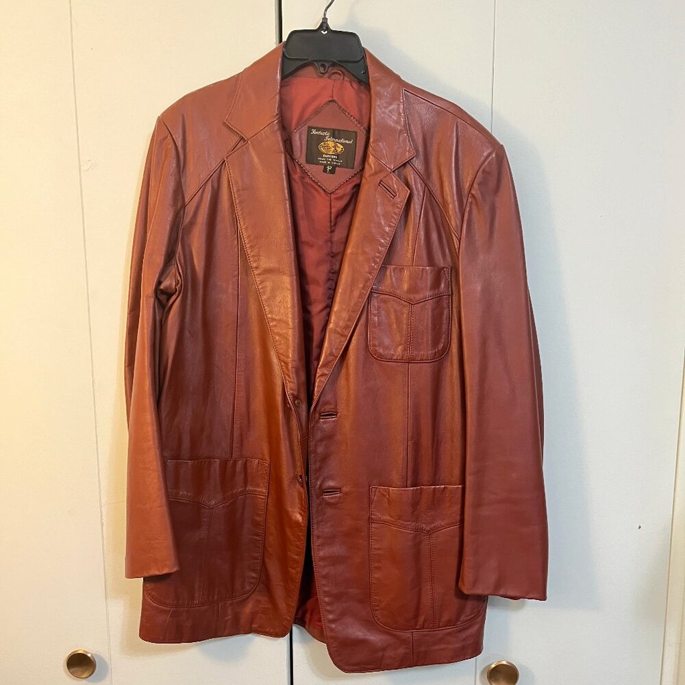 Fantastic International Fashions mahogany-colored vintage mens leather jacket